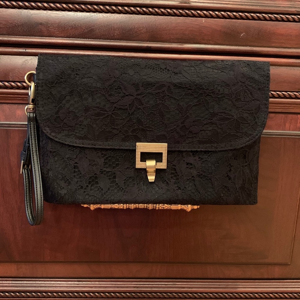Black Lace Large Clutch